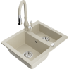 Mexen Carlos 1,5-compartment granite sink with a kitchen mixer tap Savita, Beige - 6518-69-672601-69