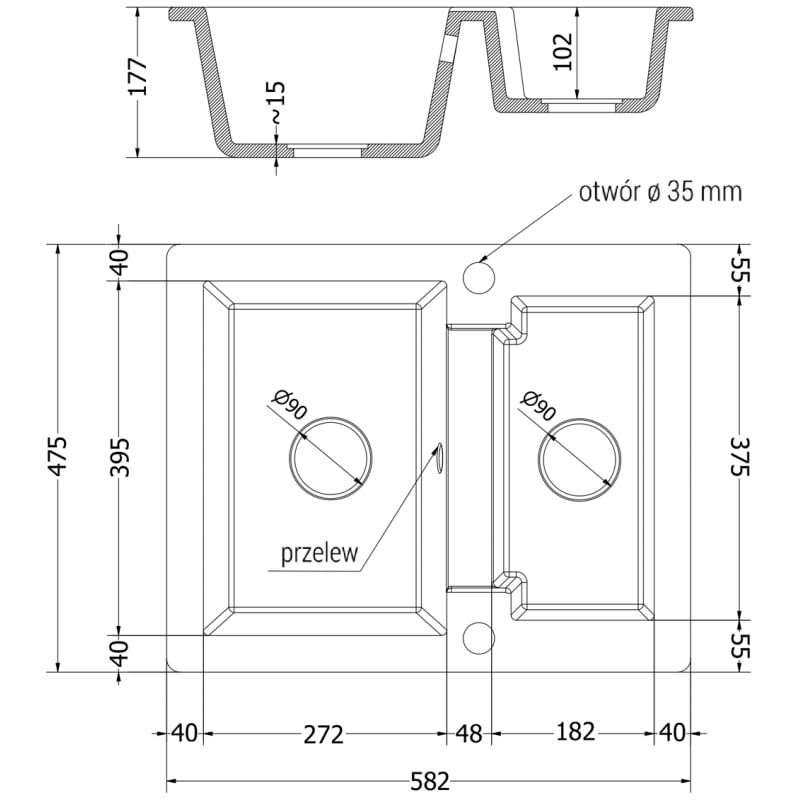 Mexen Carlos 1.5-bowl granite sink with Savita kitchen faucet, beige - 6518-69-672601-50