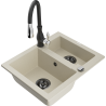 Mexen Carlos Granite Sink 1.5-Bowl with Savita Kitchen Faucet, Beige - 6518-69-672601-70