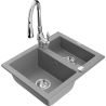 Mexen Carlos 1.5-bowl granite sink with Savita kitchen faucet, gray - 6518-71-672601-00