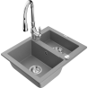 Mexen Carlos 1,5-compartment granite sink with a kitchen mixer tap Savita, Grey - 6518-71-672601-00