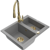 Mexen Carlos 1.5-bowl granite sink with Savita kitchen faucet, gray - 6518-71-672601-50