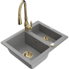 Mexen Carlos 1,5-compartment granite sink with a kitchen mixer tap Savita, Grey - 6518-71-672601-50