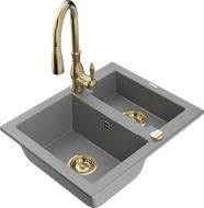 Mexen Carlos 1,5-compartment granite sink with a kitchen mixer tap Savita, Grey - 6518-71-672601-50