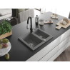 Mexen Carlos 1.5-Bowl Granite Sink with Savita Kitchen Faucet, Gray - 6518-71-672601-70