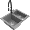 Mexen Carlos 1.5-Bowl Granite Sink with Savita Kitchen Faucet, Gray - 6518-71-672601-70