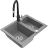 Mexen Carlos granite sink 1.5-bowl with Savita kitchen tap, grey - 6518-71-672601-70