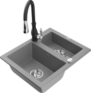 Mexen Carlos granite sink 1.5-bowl with Savita kitchen tap, grey - 6518-71-672601-70