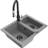 Mexen Carlos granite kitchen sink 1.5-bowl with Savita kitchen faucet, gray - 6518-71-672601-70-B