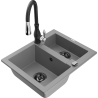 Mexen Carlos granite sink 1.5-bowl with Savita kitchen faucet, grey - 6518-71-672601-70-B