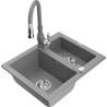 Mexen Carlos granite sink 1.5-bowl with Savita kitchen faucet, gray - 6518-71-672601-71