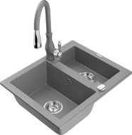 Mexen Carlos 1,5-compartment granite sink with a kitchen mixer tap Savita, Grey - 6518-71-672601-71