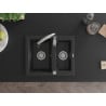 Mexen Carlos granite sink 1.5-bowl with Savita kitchen faucet, black/silver metallic - 6518-73-672601-00