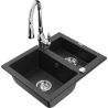 Mexen Carlos 1.5-bowl granite sink with Savita kitchen faucet, black/silver metallic - 6518-73-672601-00
