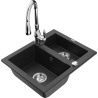 Mexen Carlos granite sink 1.5-bowl with Savita kitchen faucet, black/silver metallic - 6518-73-672601-00