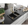 Mexen Carlos granite sink 1.5-bowl with Savita kitchen faucet, black/silver metallic - 6518-73-672601-50