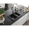 Mexen Carlos granite kitchen sink 1.5-bowl with Savita kitchen faucet, black/silver metallic - 6518-73-672601-70