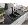 Mexen Carlos granite sink 1.5-bowl with kitchen faucet Savita, black/silver metallic - 6518-73-672601-70-B