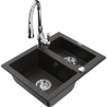 Mexen Carlos 1.5-bowl granite sink with Savita kitchen faucet, black/gold metallic - 6518-75-672601-00