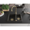 Mexen Carlos granite sink 1.5-bowl with Savita kitchen faucet, black/gold metallic - 6518-75-672601-50