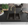 Mexen Carlos 1.5-bowl granite sink with Savita kitchen faucet, black/gold metallic - 6518-75-672601-50-B