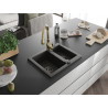 Mexen Carlos 1.5-bowl granite sink with Savita kitchen faucet, black/gold metallic - 6518-75-672601-50-B