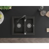 Mexen Carlos granite sink 1.5-bowl with Savita kitchen faucet, black/gold metallic - 6518-75-672601-70