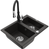 Mexen Carlos granite kitchen sink 1.5-chamber with Savita kitchen faucet, black/golden metallic - 6518-75-672601-70