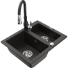Mexen Carlos granite sink 1.5-bowl with Savita kitchen faucet, black/gold metallic - 6518-75-672601-70