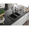 Mexen Carlos 1.5-bowl granite sink with Savita kitchen faucet, black/gold metallic - 6518-75-672601-70-B