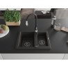 Mexen Carlos granite sink 1.5-bowl with Savita kitchen faucet, black/gold metallic - 6518-75-672601-70-B