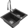 Mexen Carlos granite sink 1.5-bowl with Savita kitchen faucet, speckled black - 6518-76-672601-00