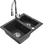 Mexen Carlos 1,5-compartment granite sink with a kitchen mixer tap Savita, spotted black - 6518-76-672601-00