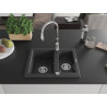Mexen Carlos granite sink 1.5-bowl with Savita kitchen faucet, speckled black - 6518-76-672601-00