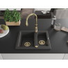 Mexen Carlos granite kitchen sink 1.5-bowl with Savita faucet, speckled black - 6518-76-672601-50
