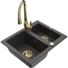 Mexen Carlos granite kitchen sink 1.5-bowl with Savita faucet, speckled black - 6518-76-672601-50