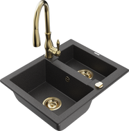 Mexen Carlos 1,5-compartment granite sink with a kitchen mixer tap Savita, spotted black - 6518-76-672601-50