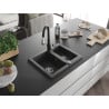 Mexen Carlos granite sink 1.5-bowl with Savita kitchen faucet, speckled black - 6518-76-672601-70
