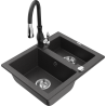 Mexen Carlos granite sink 1.5-bowl with Savita kitchen faucet, speckled black - 6518-76-672601-70