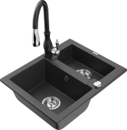 Mexen Carlos granite sink 1.5-bowl with Savita kitchen tap, black speckled - 6518-76-672601-70