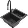 Mexen Carlos 1.5-bowl granite sink with Savita kitchen faucet, black speckled - 6518-76-672601-70-B