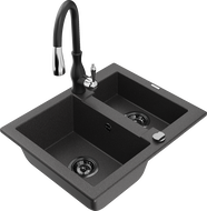 Mexen Carlos granite sink 1.5-bowl with Savita kitchen tap, black speckled - 6518-76-672601-70-B