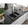 Mexen Carlos granite sink 1.5-bowl with Savita kitchen faucet, black speckled - 6518-76-672601-76