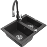 Mexen Carlos granite sink 1.5-bowl with Savita kitchen faucet, black speckled - 6518-76-672601-76