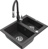 Mexen Carlos granite sink 1.5-bowl with Savita kitchen tap, speckled black - 6518-76-672601-76