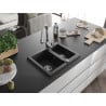 Mexen Carlos 1.5-bowl granite sink with Savita kitchen faucet, black - 6518-77-672601-00