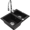 Mexen Carlos 1.5-bowl granite sink with Savita kitchen faucet, black - 6518-77-672601-00