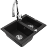 Mexen Carlos granite sink 1.5-bowl with Savita kitchen faucet, black - 6518-77-672601-00