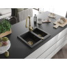 Mexen Carlos granite kitchen sink 1.5-bowl with Savita kitchen faucet, black - 6518-77-672601-50