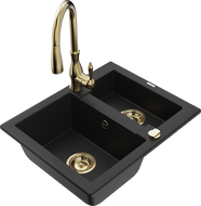 Mexen Carlos 1.5-bowl granite sink with Savita kitchen faucet, black - 6518-77-672601-50